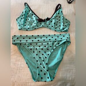 Teal and brown adjustable underwire bra top bathing suit